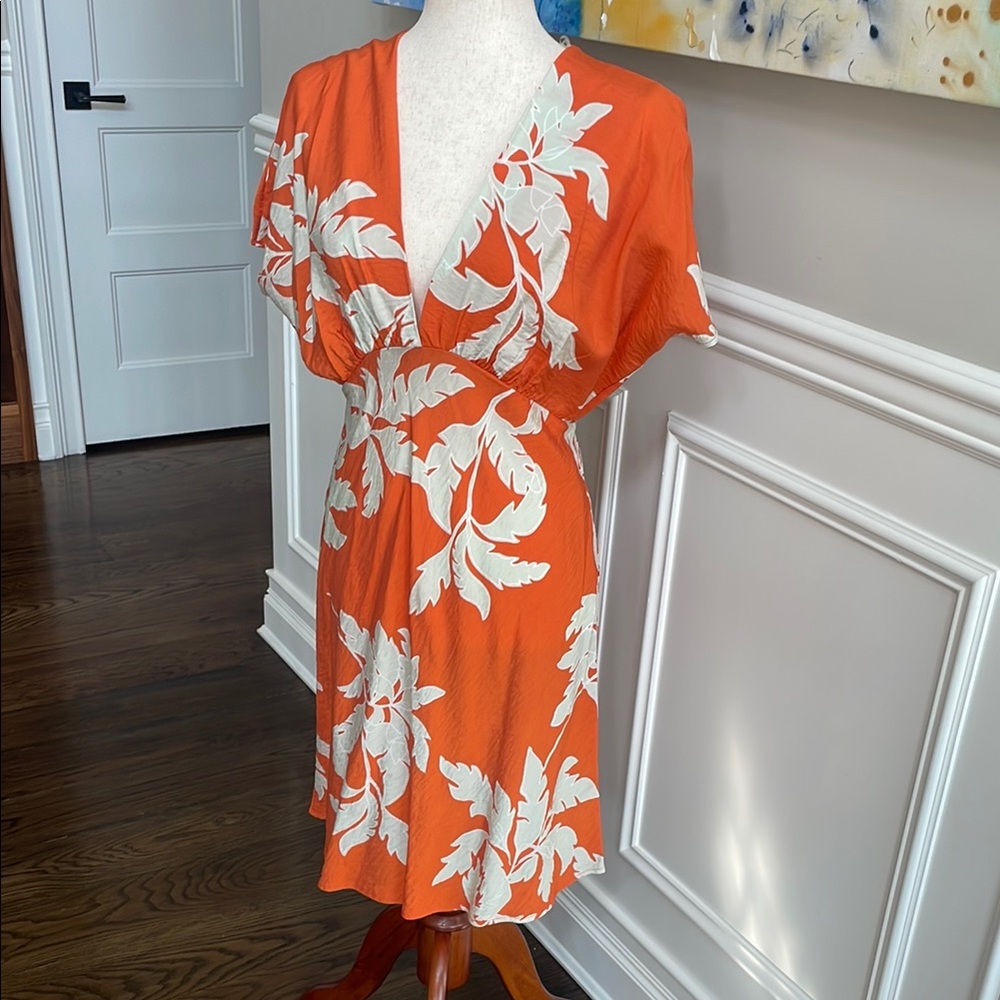 Renee C. Orange and White Midi Dress